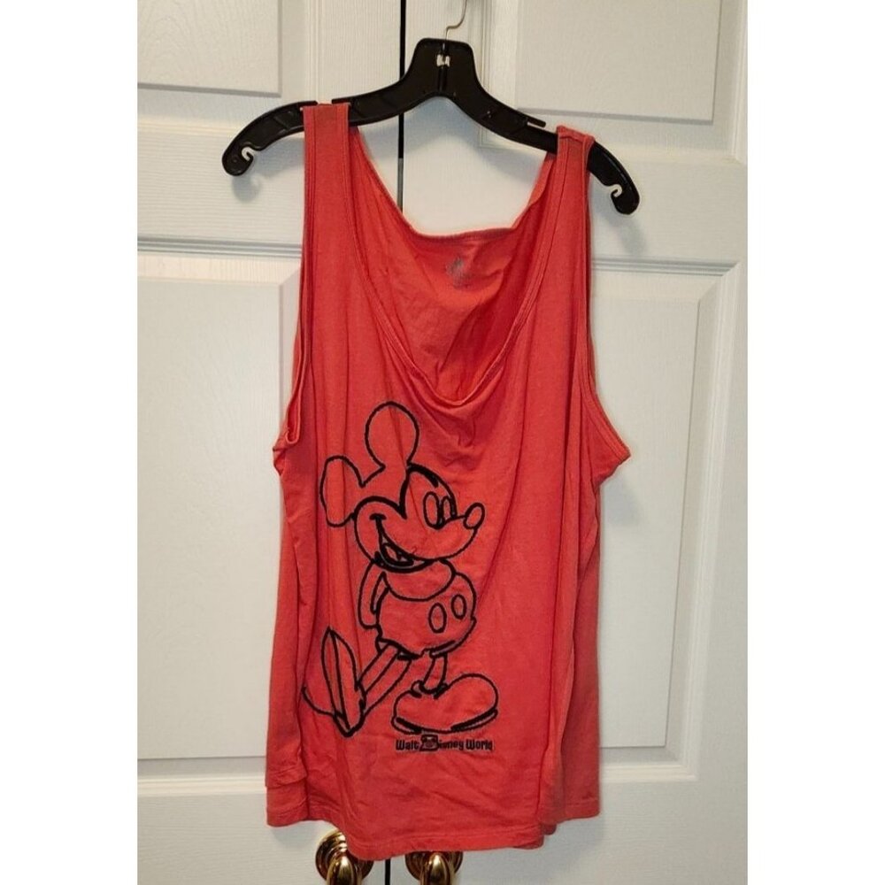 Disney World Parks Coral Mickey Mouse Black Yarn Outline Tank Top Shirt Size 2X